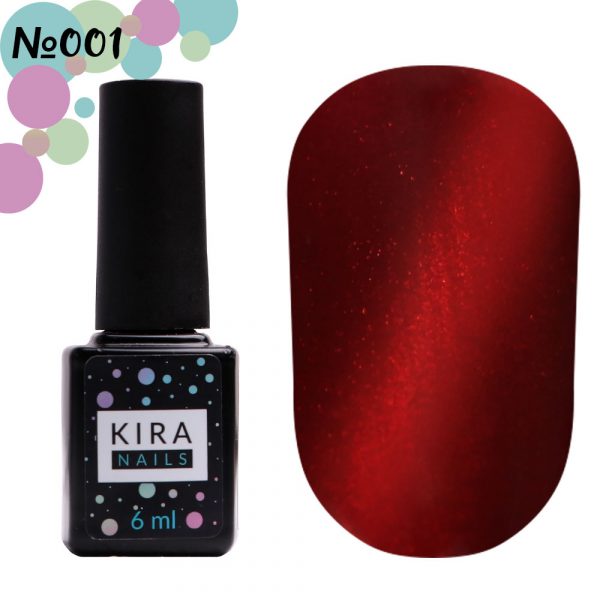 Gel polish Kira Nails Cat Eye №001 (red coral, magnetic), 6 ml - עין החתול 001