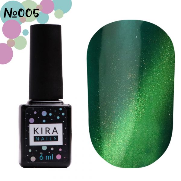 Gel polish Kira Nails Cat Eye №005 (blue green, magnetic), 6 ml - עין החתול 005