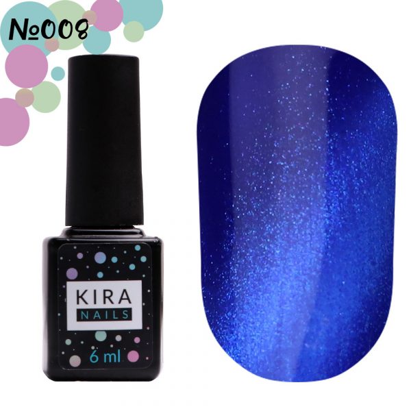 Gel polish Kira Nails Cat Eye №008 (deep blue, magnetic), 6 ml - עין החתול 008