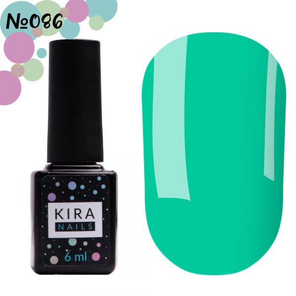 Kira Nails №086 gel varnish (greenish-turquoise, enamel), 6 ml