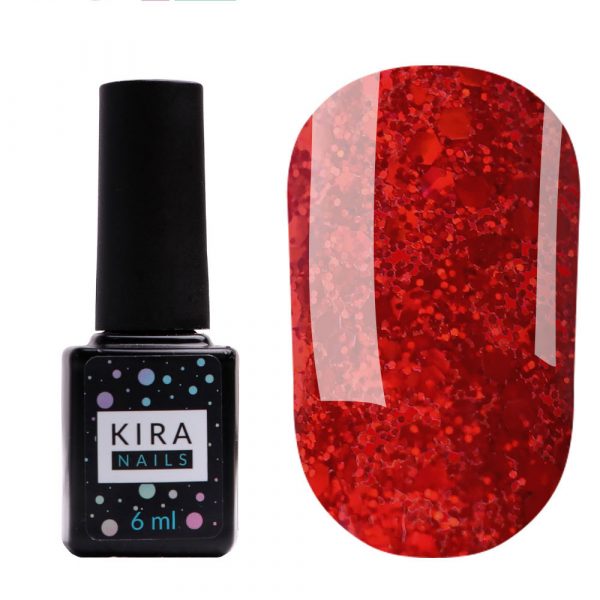 Gel varnish Kira Nails №095 (saturated red with microspark), 6 ml