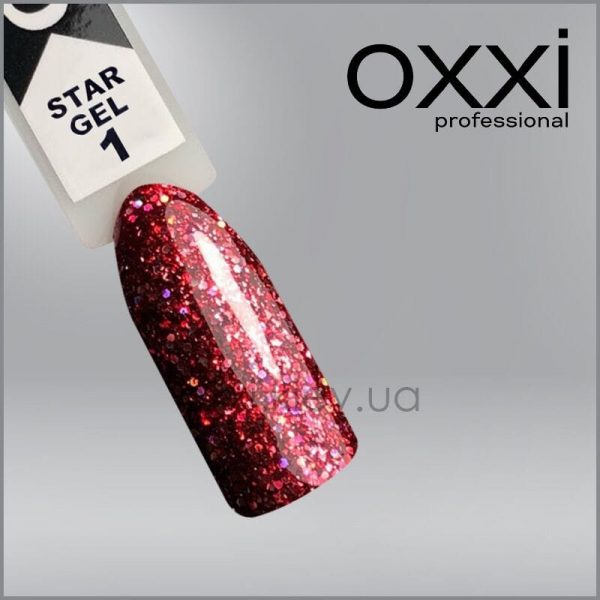 Гель-лак Oxxi Star Gel 1 гранатовий червоний, глітерний, 10мл