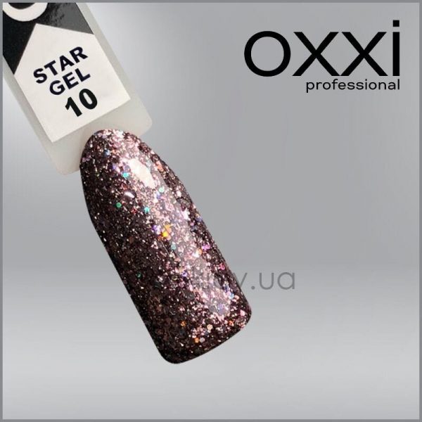 Гель-лак Oxxi Star Gel 10 шоколадно-коричневий, глітерний, 10мл