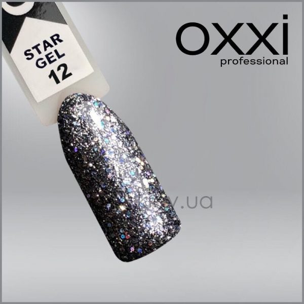 Гель-лак Oxxi Star Gel 12 сріблясто-чорний , глітерний, 10мл