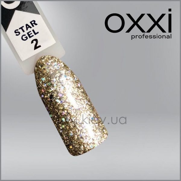 Гель-лак Oxxi Star Gel 2 золотистий, глітерний, 10мл