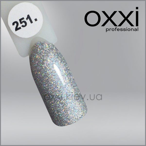 Гель-лак Oxxi 251 сріблястий з голографічними блискітками, 10мл