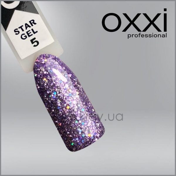 Гель-лак Oxxi Star Gel 5 бузковий, глітерний, 10мл