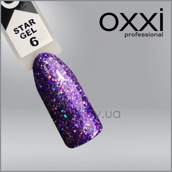 Гель-лак Oxxi Star Gel 6 фіолетовий, глітерний, 10мл