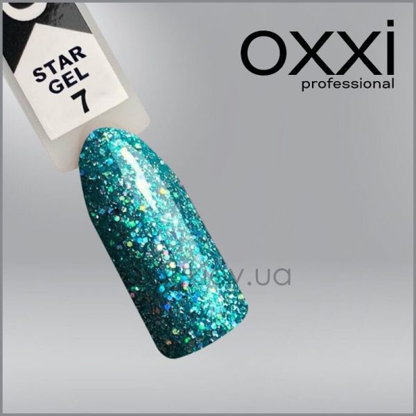 Гель-лак Oxxi Star Gel 7 зелений, глітерний, 10мл