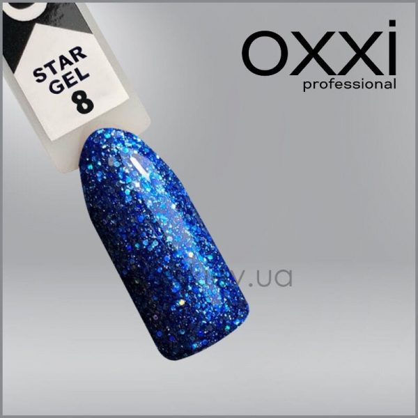 Гель-лак Oxxi Star Gel 8 синій, глітерний, 10мл
