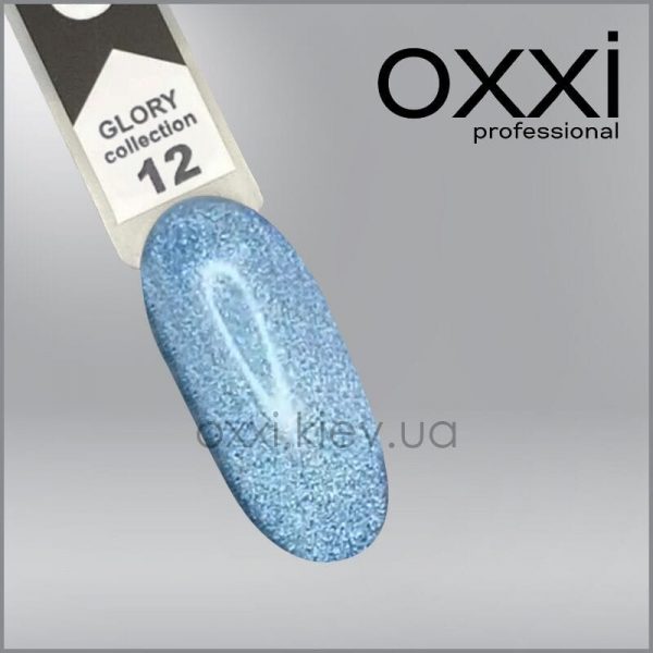 Гель-лак Glory Oxxi 12, блакитний з шиммером, магнітний, 10мл