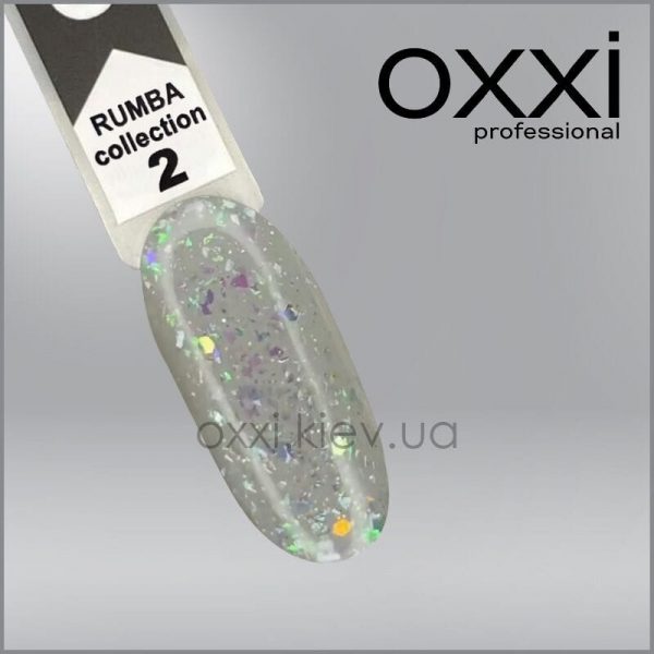 Гель-лак Rumba Oxxi 2 зелено-рожево-бірюзовий мікс слюди на прозорій основі, 10мл