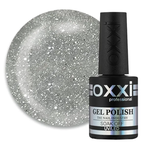 Гель-лак Disco Oxxi 1, сріблясті блискітки і шиммери на прозорій основі, світловідбивний, 10мл