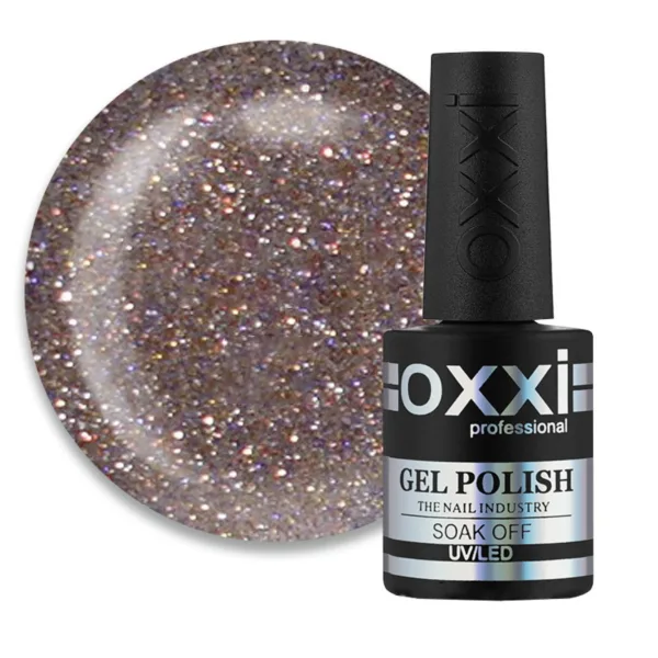 Гель-лак Disco Oxxi 5, кольоровий мікс блискіток і шиммерів з бронзовим акцентом на прозорій основі, світловідбиваючий, 10мл