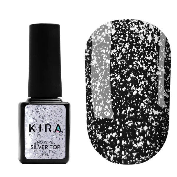Kira Nails - top silver no stiki 6 ml - טופ נצנץ כסוף ללא נטרול 6 מל