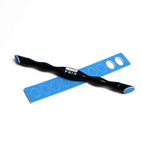 Kira - Plastic pusher for nail with (50pcs) sticker 120 grit - מקל שיוף לציפורן עם משייפים מדבקה