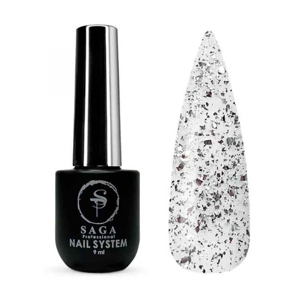 SAGA - Топ для нігтів із пластівцями Top Leaf 8 мл, Silver
