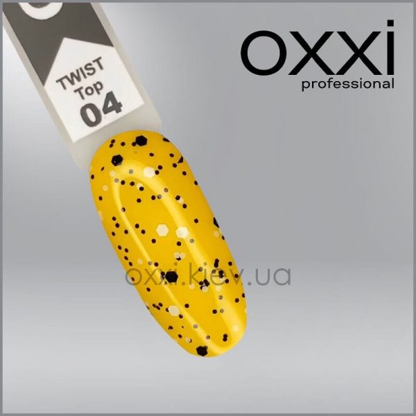 Топ для гель-лаку Oxxi Professional Twist Top 4, прозорий з чорними та білими крихтами, 10 мл - Image 2