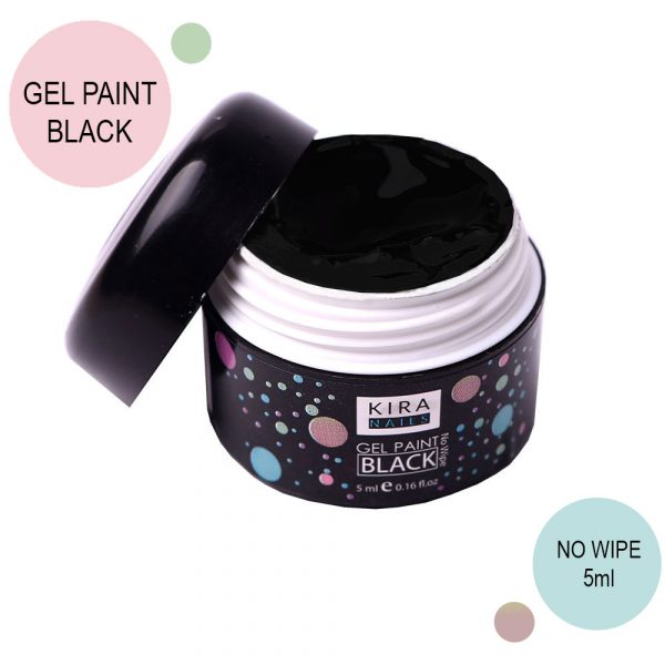 Kira Nails - Gel paint  No Wipe, Black, 5 ml - ג'ל ציור - שחור - ללא נטרול 5 מל