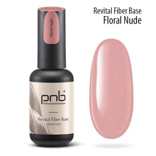 PNB - Revital Base with nylon fibers Fiber Base Hema free , Floral Nude, 8 ml - פייבר בייס - בסיס עם סיבים - ניוד פרחוני 8 מל