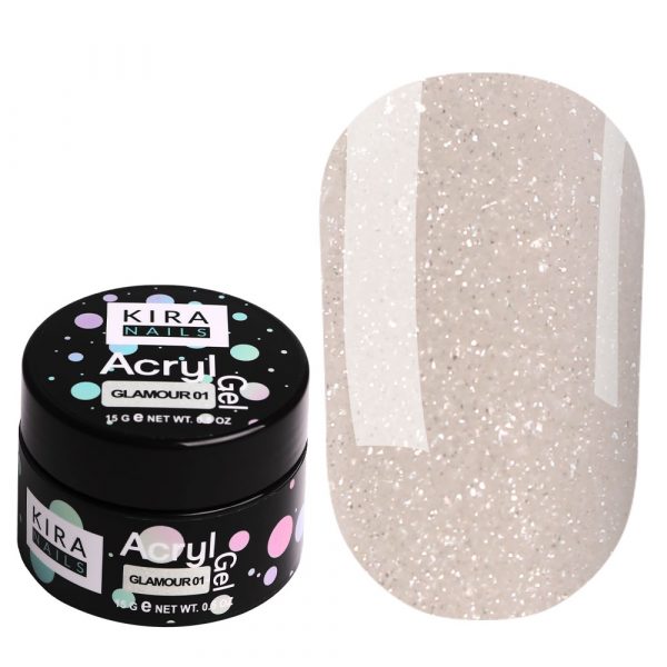 Kira Nails  - Acryl Gel - Glamor 01 15 gr - אקריל ג'ל נוצץ 01 קופסא 15 מל