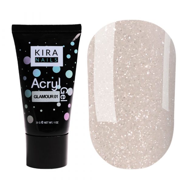 Kira Nails  - Acryl Gel - Glamor 01 30 gr - אקריל ג'ל נוצץ 01 - שפורפרת 30 מל