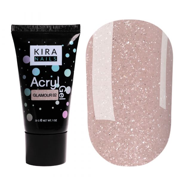 Kira Nails - Acryl Gel - Glamor 02 30 gr - אקריל ג'ל נוצץ 02 - שפורפרת 30 מל