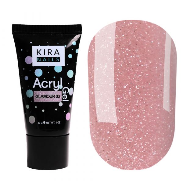 Kira Nails - Acryl Gel - Glamor 03 30 gr - אקריל ג'ל נוצץ 03 - שפורפרת 30 מל