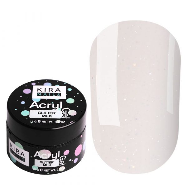 Kira Nails - Acryl Gel - Glitter Milk, 15 gr - אקריל ג'ל גליטר חלבי 15 מל - קופסא 15 מל