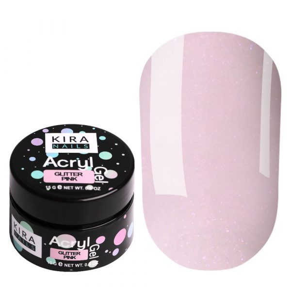 Kira Nails  - Acryl Gel - Glitter Pink 15 gr - אקריל ג'ל ורוד גליטר קופסא 15 מל