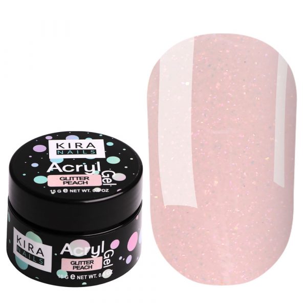 Kira Nails - Acryl Gel - Glitter Peach, 15 gr - אקריל ג'ל גליטר אפרסק - קופסא 15 מל