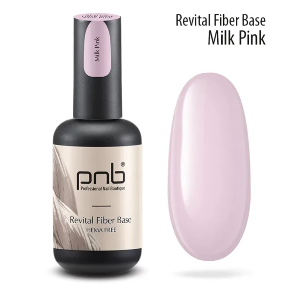 PNB - Revital Base with nylon fibers Fiber Base Hema free, milk-pink, 17 ml - פייבר בייס - בסיס עם סיבים - ורוד חלבי 17 מל