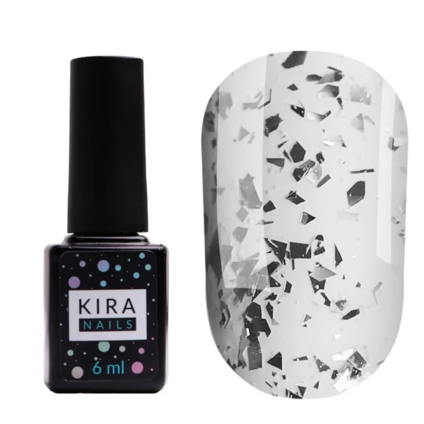 Kira Nails - No Wipe Top Silver Shard 6 ml - טופ חרס כסוף ללא נטרול 6 מל - Image 4