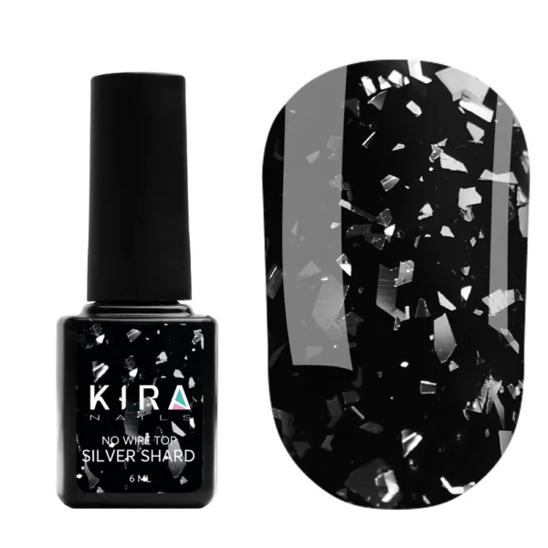 Kira Nails - No Wipe Top Silver Shard 6 ml - טופ חרס כסוף ללא נטרול 6 מל