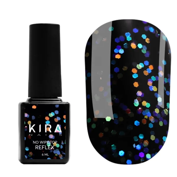 Kira Nails - No Wipe Top Reflex with holographic crumb, 6 ml - טופ רפלקס הולוגרפי ללא נטרול 6 מל