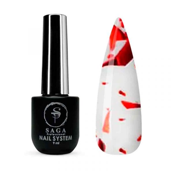SAGA - Топ для нігтів із пластівцями Top Leaf 8 мл, Red