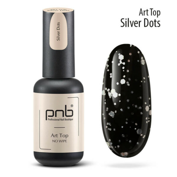 PNB - Art Top PNB, Silver Dots, No Wipe, 8 ml - טופ ארט נקודות כסף ללא נטרול