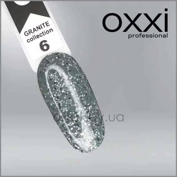 Гель-лак Granite Oxxi 6, пастельний світло-зелений з крихтою, 10мл