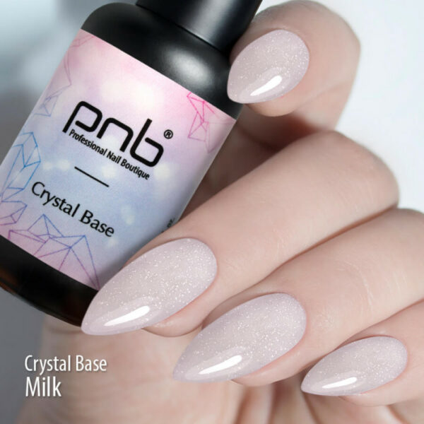 PNB - Reflective base for nails, milky / Crystal Base PNB, 8 ml - כאבר בייס פלאש קריסטל חלבי 8 מל - Image 3