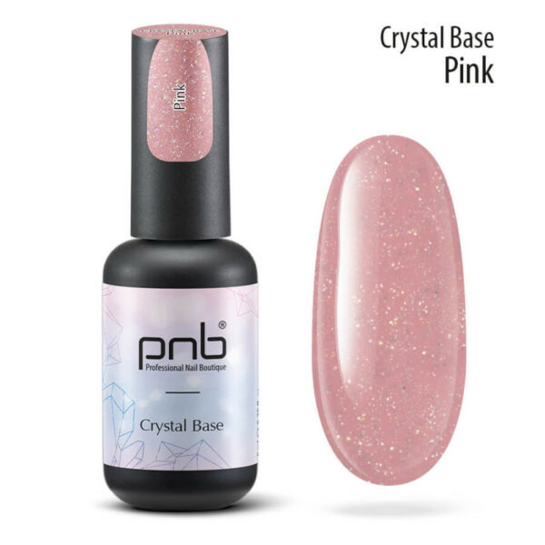 PNB - Reflective base for nails, pink / Crystal Base PNB, 8 ml - כאבר בייס פלאש קריסטל ורוד 8 מל