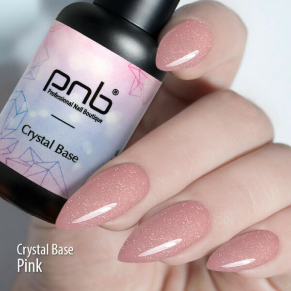 PNB - Reflective base for nails, pink / Crystal Base PNB, 8 ml - כאבר בייס פלאש קריסטל ורוד 8 מל - Image 3
