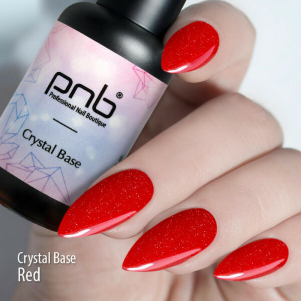 PNB - Reflective base for nails, red / Crystal Base PNB, 8 ml -  כאבר בייס פלאש קריסטל אדום 8 מל - Image 3