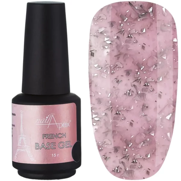 NAILAPEX - French base POTAL №12, 15 ml pink with silver - כאבר בייס פרנץ' פוטל 12