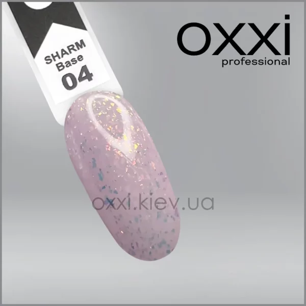 Камуфлююча база для гель-лаку OXXI Sharm base 4, рожева з шимером, 15 мл