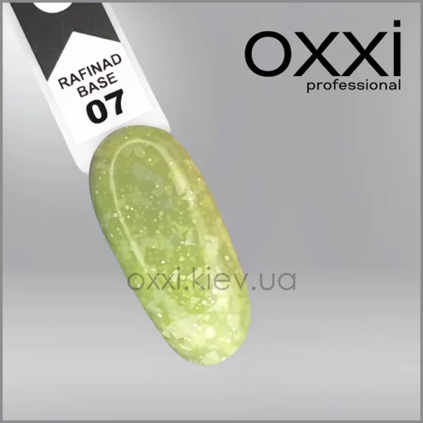 Камуфлююча база Rafinad Base Oxxi Professional 7, салатово-жовта з поталлю, 15мл