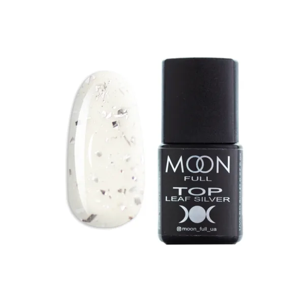 MOON FULL Top Leaf Silver 8ml топ для гель лаку з поталлю