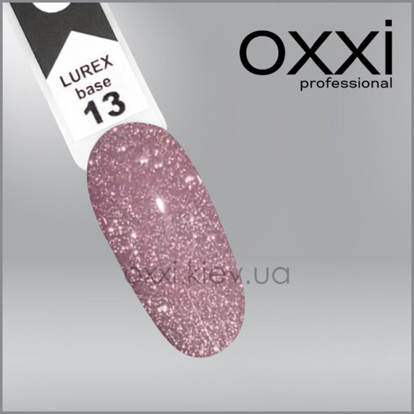 Камуфлююча база для гель-лаку Oxxi Professional Lurex Base 13, рожевий дим, світловідбивна, 10мл - Image 2