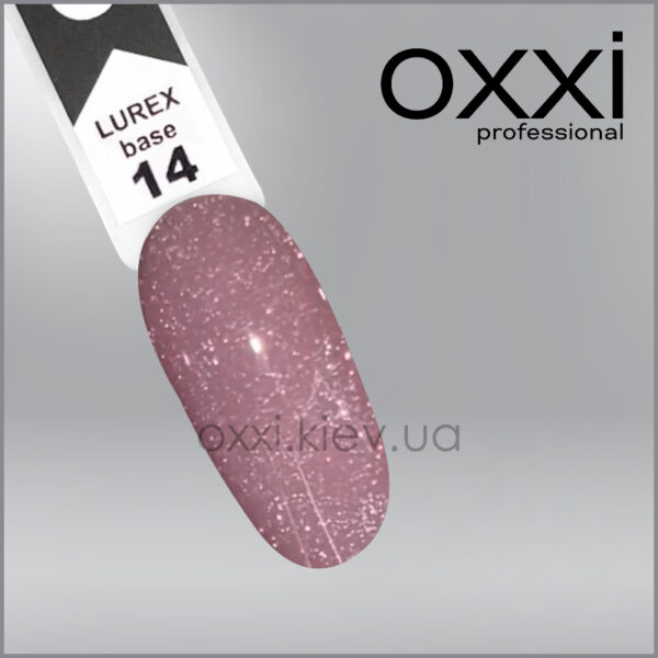 Камуфлююча база для гель-лаку Oxxi Professional Lurex Base 14, приглушений рожево-бузковий, світловідбивна, 10мл - Image 2