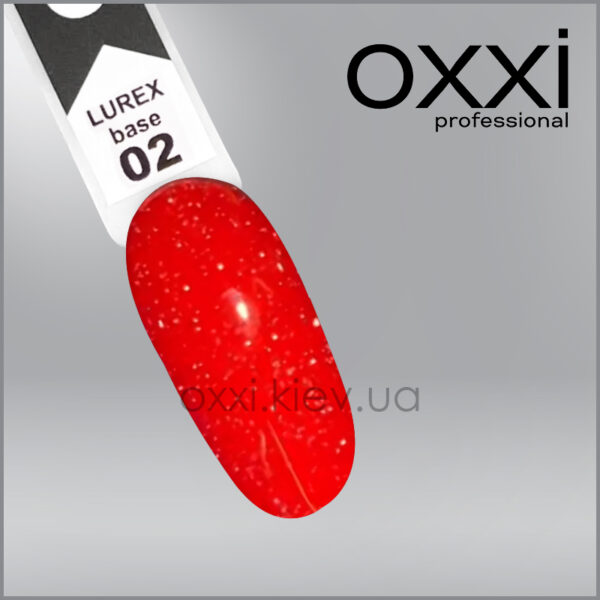 Камуфлююча база для гель-лаку Oxxi Professional Lurex Base 2, червона ягода, вітловідбивна, 10мл - Image 2