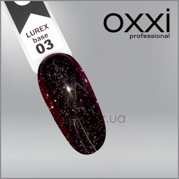 Камуфлююча база для гель-лаку Oxxi Professional Lurex Base 3, чорна, світловідбивна, 10мл - Image 2